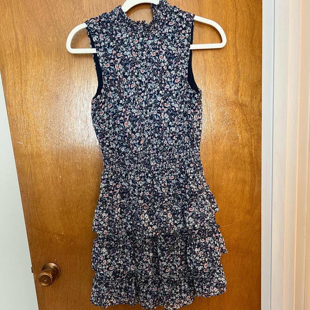 MSK Navy Floral Mini Dress with Pink and White Accents